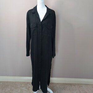 Bella Dahl Mesa Black Maxi Shirt Dress Size Lg NWOT